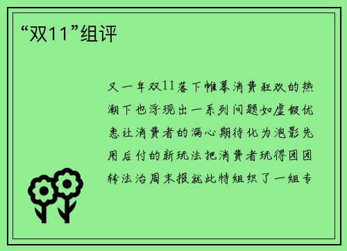 “双11”组评