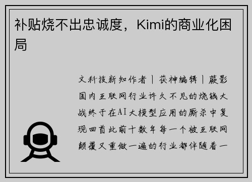 补贴烧不出忠诚度，Kimi的商业化困局