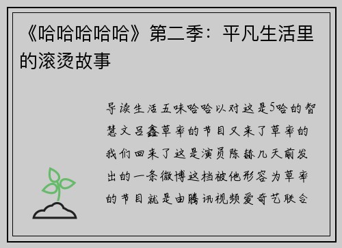 《哈哈哈哈哈》第二季：平凡生活里的滚烫故事