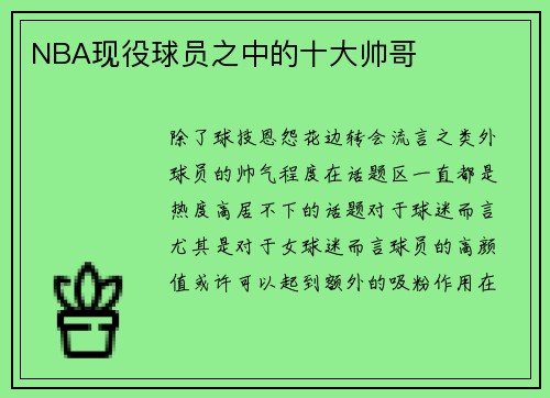 NBA现役球员之中的十大帅哥